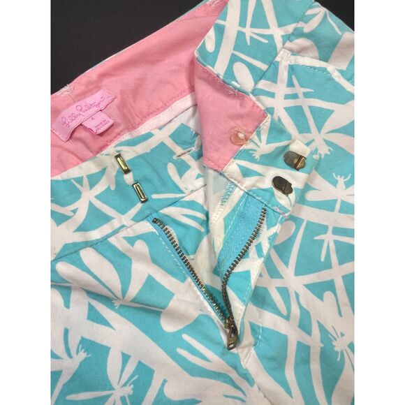 ~ Lilly Pulitzer Sz 4 Dragonfly Pants Aqua Blue Golf Summer Chinos Beachy Preppy - Picture 3 of 16